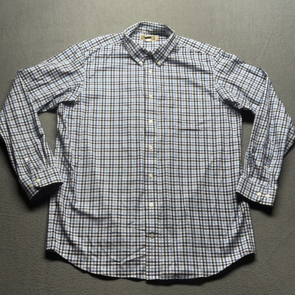 Duluth Trading Co Shirt Mens XL Tall Blue Plaid Cotton Long Sleeve Trim Fit